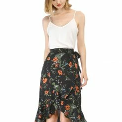 Allegra K Women Ruffle Skirt Tie Waist High Low Floral Wrap Skirt 48 Allegra K Women Ruffle Skirt Tie Waist High Low Floral Wrap Skirt