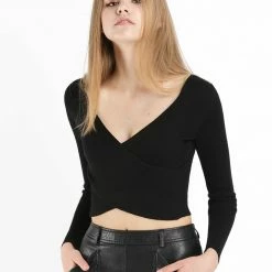 Allegra K Deep V Crossover Knit Top
