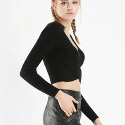 Allegra K Deep V Crossover Knit Top