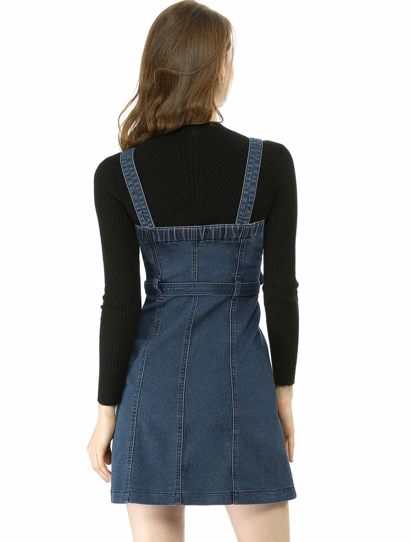 Women Allegra K Classic Adjustable Strap A-Line Overall Denim Dress 43 Women Allegra K Classic Adjustable Strap A-Line Overall Denim Dress