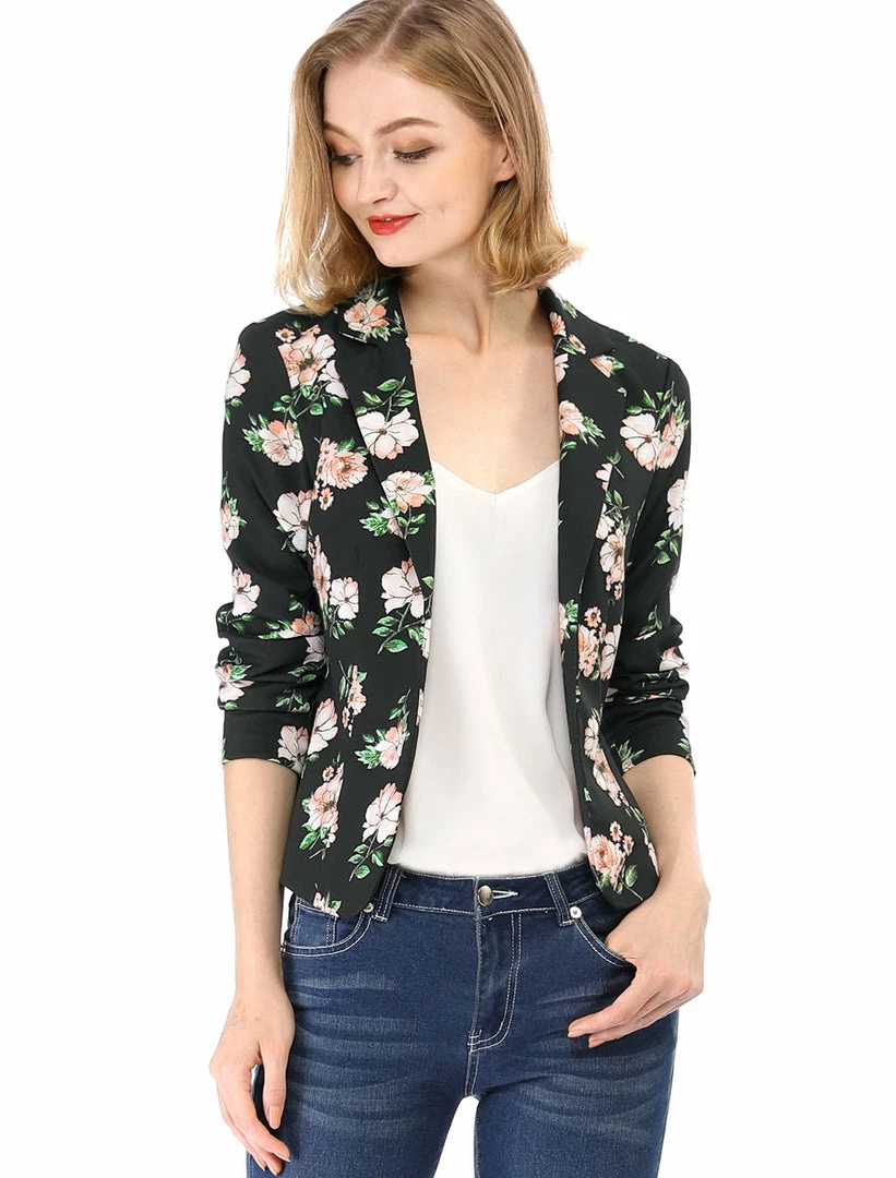 Women Allegra K Notched Lapel Open Front Blazer In Floral Print 40 Women Allegra K Notched Lapel Open Front Blazer In Floral Print