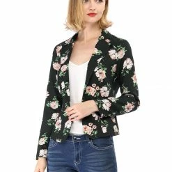 Women Allegra K Notched Lapel Open Front Blazer In Floral Print 94 Women Allegra K Notched Lapel Open Front Blazer In Floral Print
