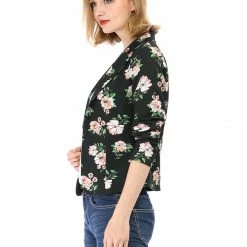 Women Allegra K Notched Lapel Open Front Blazer In Floral Print 95 Women Allegra K Notched Lapel Open Front Blazer In Floral Print