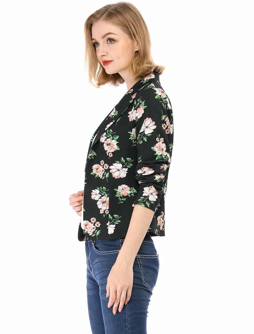 Women Allegra K Notched Lapel Open Front Blazer In Floral Print 42 Women Allegra K Notched Lapel Open Front Blazer In Floral Print