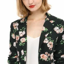 Women Allegra K Notched Lapel Open Front Blazer In Floral Print 97 Women Allegra K Notched Lapel Open Front Blazer In Floral Print