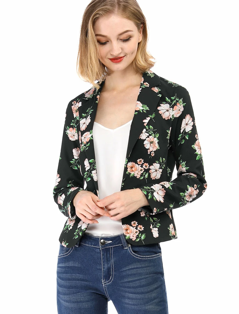 Women Allegra K Notched Lapel Open Front Blazer In Floral Print 39 Women Allegra K Notched Lapel Open Front Blazer In Floral Print
