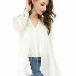 Allegra K Women Allgra K V Neck Layered Chiffon Swing Blouse W Tube Top