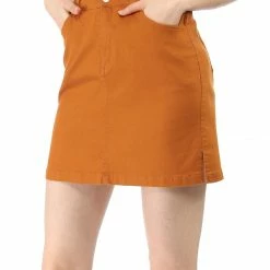 Allegra K Women Zip Fly Slit Sides Above Knee Straight Skirt