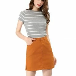 Allegra K Women Zip Fly Slit Sides Above Knee Straight Skirt