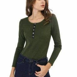Allegra K Long Sleeves Henley Ribbed Knit Top
