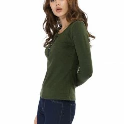 Allegra K Long Sleeves Henley Ribbed Knit Top