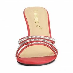 Allegra K Shoes Women's Rhinestone Strappy Heel Mules