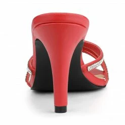 Allegra K Shoes Women's Rhinestone Strappy Heel Mules