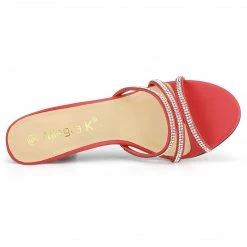 Allegra K Shoes Women's Rhinestone Strappy Heel Mules