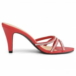 Allegra K Shoes Women's Rhinestone Strappy Heel Mules