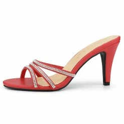 Allegra K Shoes Women's Rhinestone Strappy Heel Mules