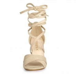 Allegra K Shoes TR4033-7 Women Crisscross Front Block Heeled Lace Up Sandals