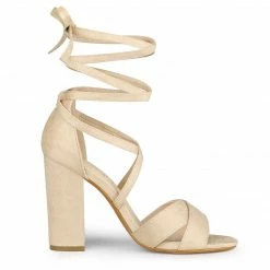 Allegra K Shoes TR4033-7 Women Crisscross Front Block Heeled Lace Up Sandals