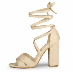 Allegra K Shoes TR4033-7 Women Crisscross Front Block Heeled Lace Up Sandals