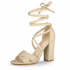 Allegra K Shoes TR4033-7 Women Crisscross Front Block Heeled Lace Up Sandals