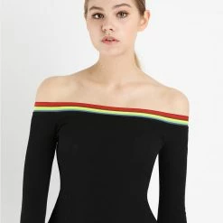 Allegra K Rainbow Stripe Ribbed Off Shoulder Bodycon Dress 15 Allegra K Rainbow Stripe Ribbed Off Shoulder Bodycon Dress