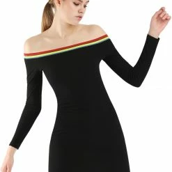 Allegra K Rainbow Stripe Ribbed Off Shoulder Bodycon Dress