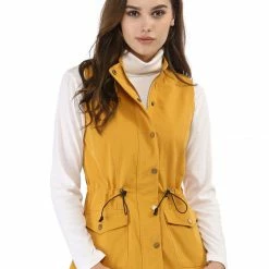 Allegra K Women Functional Pockets Drawstring Waist Cargo Vest