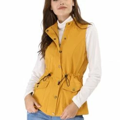 Allegra K Women Functional Pockets Drawstring Waist Cargo Vest