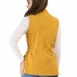 Allegra K Women Functional Pockets Drawstring Waist Cargo Vest