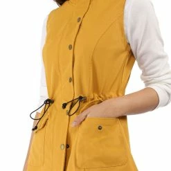 Allegra K Women Functional Pockets Drawstring Waist Cargo Vest