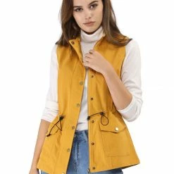 Allegra K Women Functional Pockets Drawstring Waist Cargo Vest