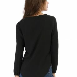 Allegra K Casual Knot Tie Front Loose Long Sleeve Tops