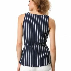 Allegra K Diagonal Stripes Tie Waist Wrap Top Women