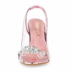 Allegra K Shoes Women's Clear Slingback Flower Rhinestone Peep Toe Heels Sandals