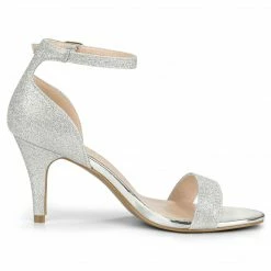 Allegra K Shoes Women's Glitter Ankle Strap Stiletto Heel Sandals