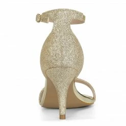 Allegra K Shoes Women's Glitter Ankle Strap Stiletto Heel Sandals