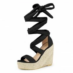 Allegra K Shoes Women's Espadrille Platform Wedges Heel Lace Up Sandals