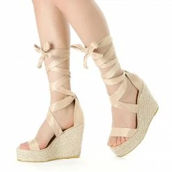 Allegra K Shoes Women's Espadrille Platform Wedges Heel Lace Up Sandals
