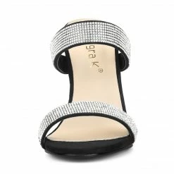 Allegra K Shoes Women's Open Toe Stiletto Heel Rhinestone Mules Sandals