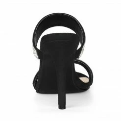 Allegra K Shoes Women's Open Toe Stiletto Heel Rhinestone Mules Sandals