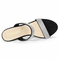Allegra K Shoes Women's Open Toe Stiletto Heel Rhinestone Mules Sandals