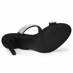 Allegra K Shoes Women's Open Toe Stiletto Heel Rhinestone Mules Sandals