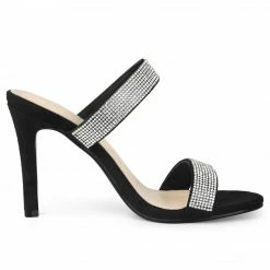 Allegra K Shoes Women's Open Toe Stiletto Heel Rhinestone Mules Sandals