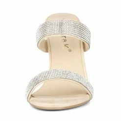 Allegra K Shoes Women's Open Toe Stiletto Heel Rhinestone Mules Sandals