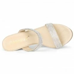 Allegra K Shoes Women's Open Toe Stiletto Heel Rhinestone Mules Sandals