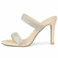 Allegra K Shoes Women's Open Toe Stiletto Heel Rhinestone Mules Sandals