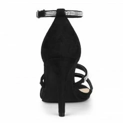 Allegra K Women's Rhinestone Ankle Strap Stiletto High Heels Sandals