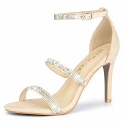 Allegra K Women's Rhinestone Ankle Strap Stiletto High Heels Sandals