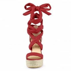 Allegra K Shoes Women's Espadrille Platform Wedges Heel Lace Up Sandals