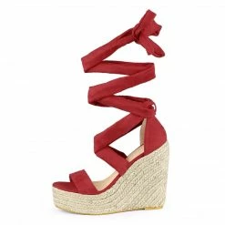 Allegra K Shoes Women's Espadrille Platform Wedges Heel Lace Up Sandals